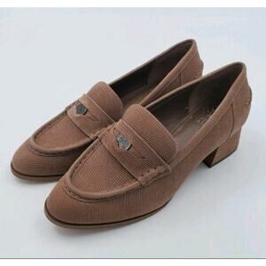 Vince Camuto Harvest Nubuck Lizard Heeled Penny Loafers Carissla Size 7.5 M US